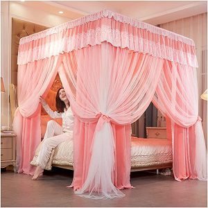 2-in-1 Double Protection Princess 4 Corner Post Bed Mosquito Net Blackout and Bed Curtains Canopy Privacy Protection