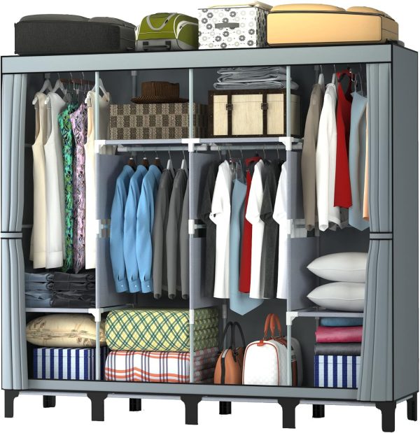 Fabric Wardrobe/Cloth Cabinet Closet Clothing Storage Organizer with Cover, Non Woven Fabrics - Image 4