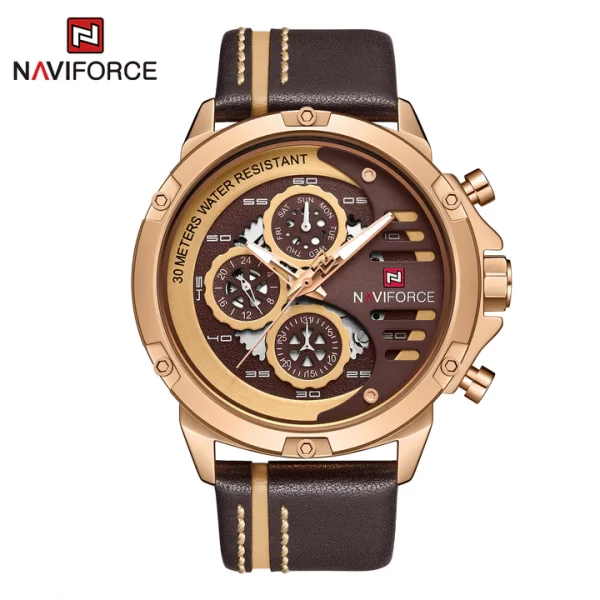 NAVIFORCE Sport Military Watches for Men Waterproof Watch Analog Quartz Leather Band Date Calendar Clock Wristwatch NF9110 - Image 2