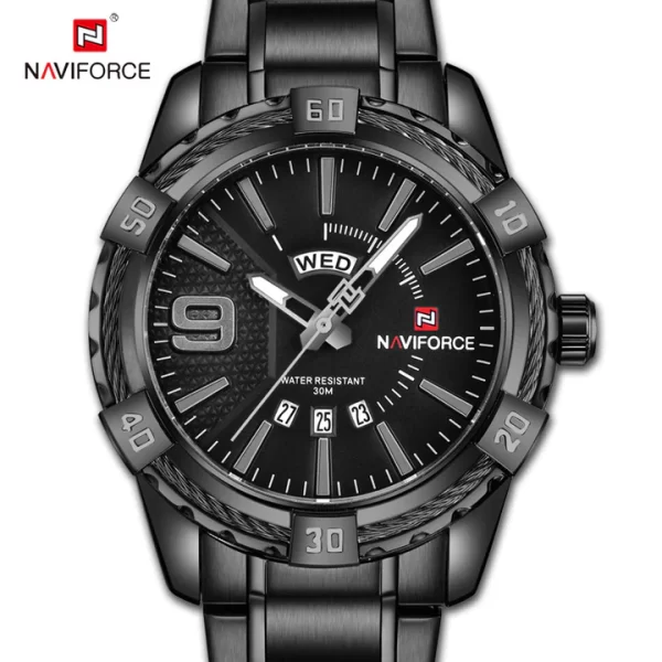 NAVIFORCE Mens Watch Gold Luxury Sport Waterproof Military Wristwatch Business Casual Stainless Steel Watches for Men NF9117S - Image 4