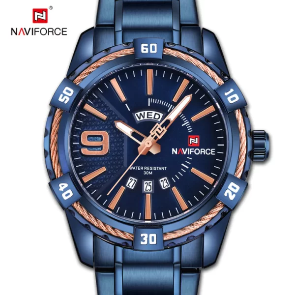 NAVIFORCE Mens Watch Gold Luxury Sport Waterproof Military Wristwatch Business Casual Stainless Steel Watches for Men NF9117S - Image 3