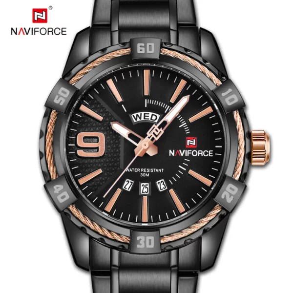 NAVIFORCE Mens Watch Gold Luxury Sport Waterproof Military Wristwatch Business Casual Stainless Steel Watches for Men NF9117S - Image 2