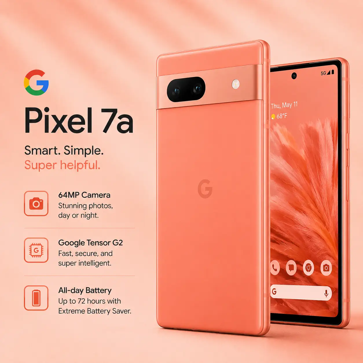 Google Pixel 7a 5G 6.1” Full HD+ OLED Display Phone