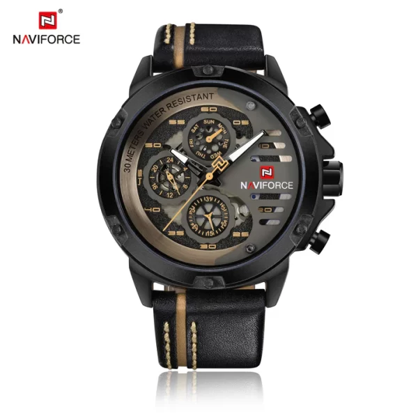NAVIFORCE Sport Military Watches for Men Waterproof Watch Analog Quartz Leather Band Date Calendar Clock Wristwatch NF9110 - Image 4