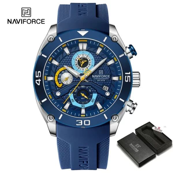 NAVIFORCE 8038 Waterproof Business Casual Date Quartz Chronograph Silicone Strap Men's Watch - Image 4