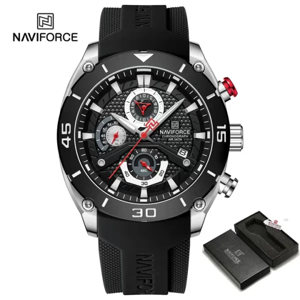 NAVIFORCE 8038 Waterproof Business Casual Date Quartz Chronograph Silicone Strap Men's Watch - Image 6
