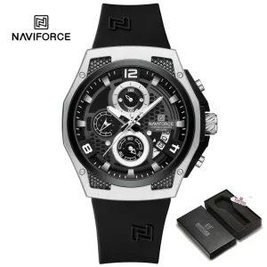 NAVIFORCE NF8051T Men's Quartz Watch Luminous Silicone Strap Waterproof Wristwatch Sports Chronograph Clock