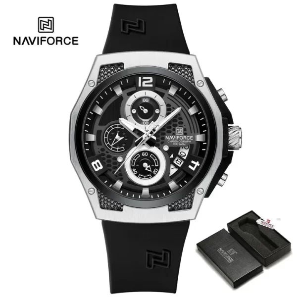 NAVIFORCE NF8051T Men's Quartz Watch Luminous Silicone Strap Waterproof Wristwatch Sports Chronograph Clock - Image 5