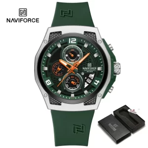 NAVIFORCE NF8051T Men's Quartz Watch Luminous Silicone Strap Waterproof Wristwatch Sports Chronograph Clock