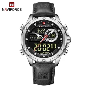 NAVIFORCE 2022 Luxury Men Watches Fashion Genuine Leather Quality Calendar LCD Display Waterproof Quartz Wristwatch NF9208