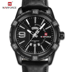 NAVIFORCE Mens Watch Gold Luxury Sport Waterproof Military WristWatch Business Casual Leather Strap Watches for Men NF9117L