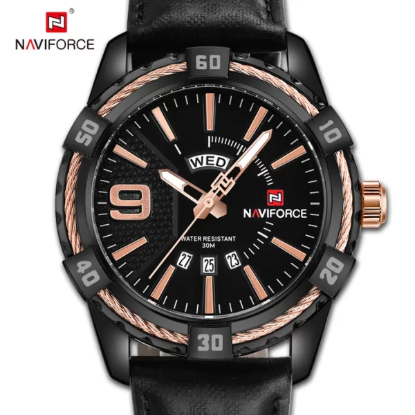 NAVIFORCE Mens Watch Gold Luxury Sport Waterproof Military WristWatch Business Casual Leather Strap Watches for Men NF9117L - Image 3