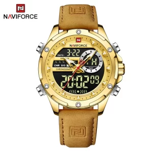 NAVIFORCE 2022 Luxury Men Watches Fashion Genuine Leather Quality Calendar LCD Display Waterproof Quartz Wristwatch NF9208