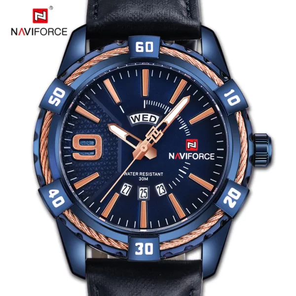 NAVIFORCE Mens Watch Gold Luxury Sport Waterproof Military WristWatch Business Casual Leather Strap Watches for Men NF9117L