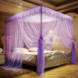 2-in-1 Double Protection Princess 4 Corner Post Bed Mosquito Net Blackout and Bed Curtains Canopy Privacy Protection
