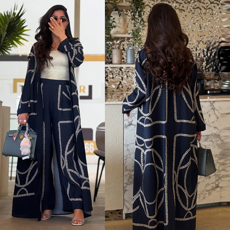 Mq248 Cross-Border Summer New Fashion Printed Pants Suit Long-Sleeved Jacket Fashionable Women's Clothing