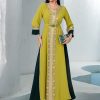 40091Muslim Middle Eastern Women's Pure Color Stitching Elegant Loose Embroidered Long Skirt Arabian Dress