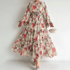 M2546 Middle East Cross-Border Amazon New Product Cross-Border Flower Print Long-Sleeved Fashionable Muslim Dress