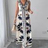 Amazon European and American Foreign Trade Popular Women's Clothing New Printed V-Neck Suspender Long Skirt Cross-Border Dress