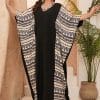 Cross-Border Export Middle Eastern Arabian Women's Robe New V Neck Elegant Fashion Robe Printed Bat Sleeve Robe