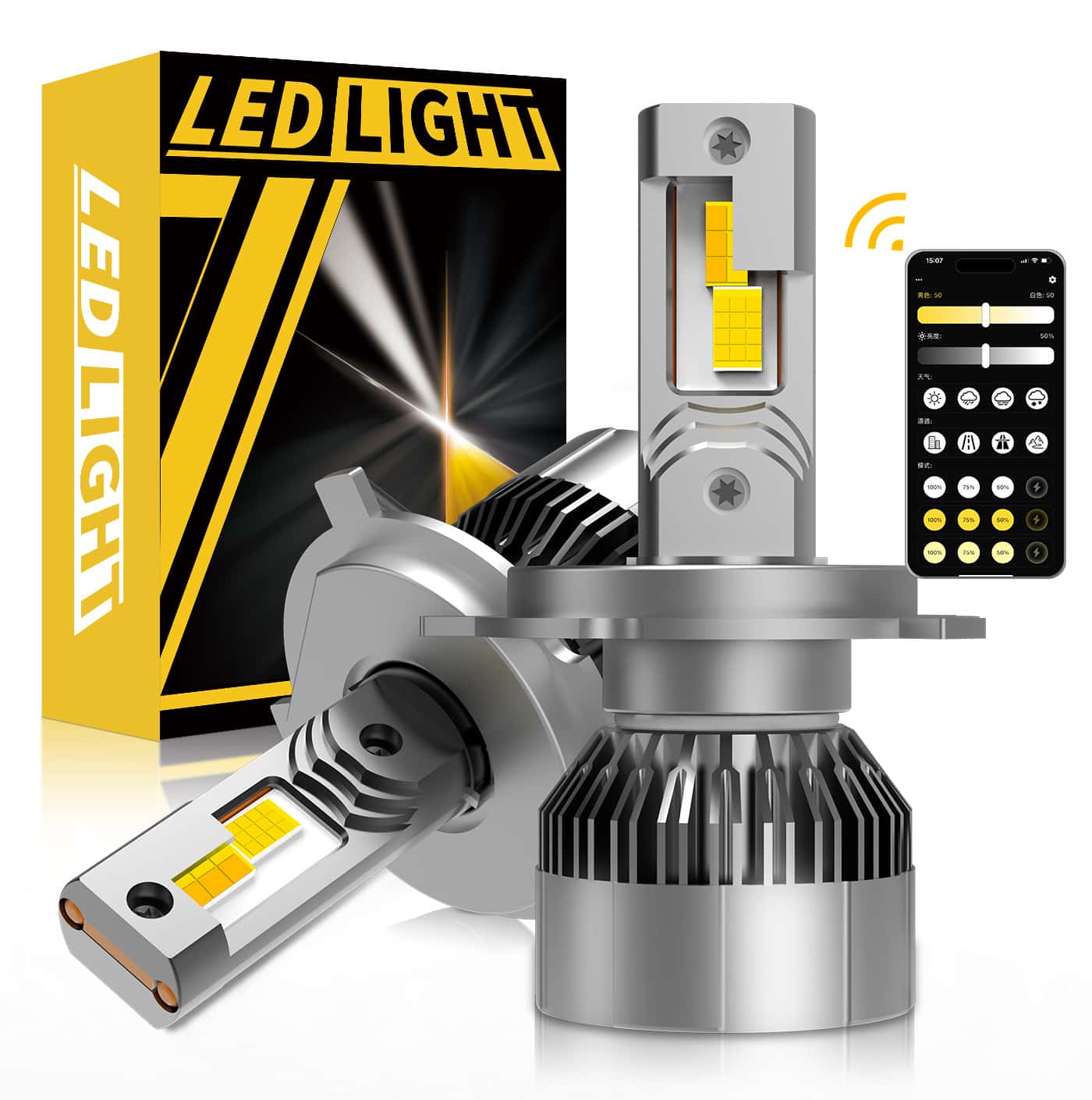 New M77 Mobile App to Adjust Color Temperature Car Led Headlights Double Copper Tube High Brightness Led Car Lights Fog Lights