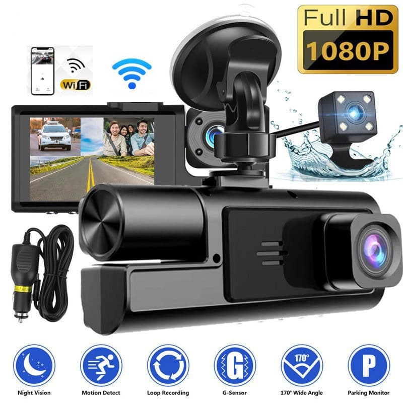 1080P three-recording driving recorder wifi mobile phone interconnection vehicle recorder in stock DashCam. A22 triple recording + wifi (front lens + internal lens + rear lens) - Image 6