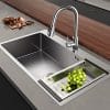 Baihan sink kitchen dish basin stainless steel large single sink sink sink sink household dishwashing sink integrated cabinet. Bright silver 75X45+brushed pull-out faucet+brushed water purifier+black cup washer