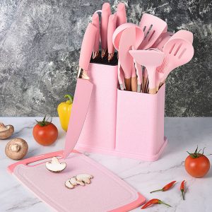 Foreign Trade Silicone Kitchenware 19-Piece Set Non-Stick Pot Silicone Spatula Soup Spoon Kitchen Utensils Knife Set with Storage Bucket