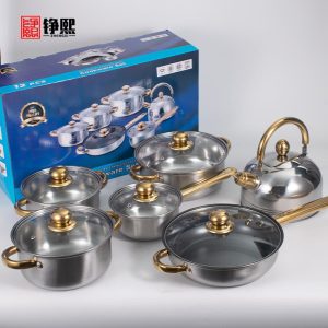 Stainless steel non-stick cookware suit foreign trade business pots three-piece set factory wholesale new cooking cookware 12 pieces