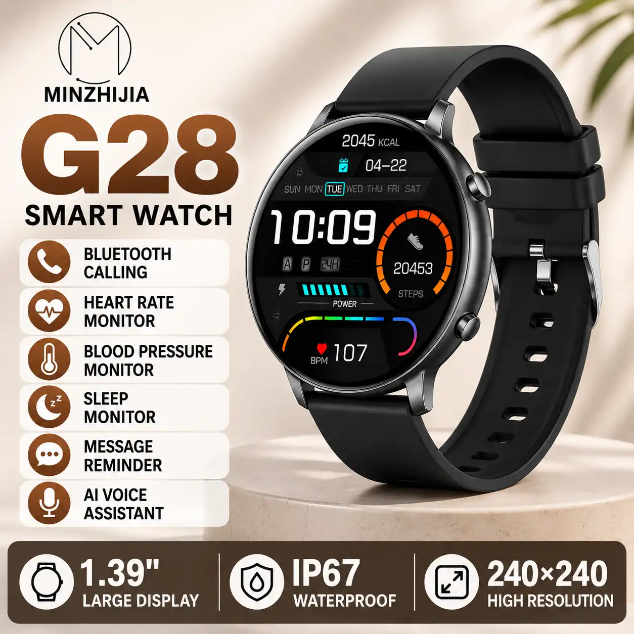 G28 smart watch, Bluetooth Call heart rate blood pressure health monitoring women watch